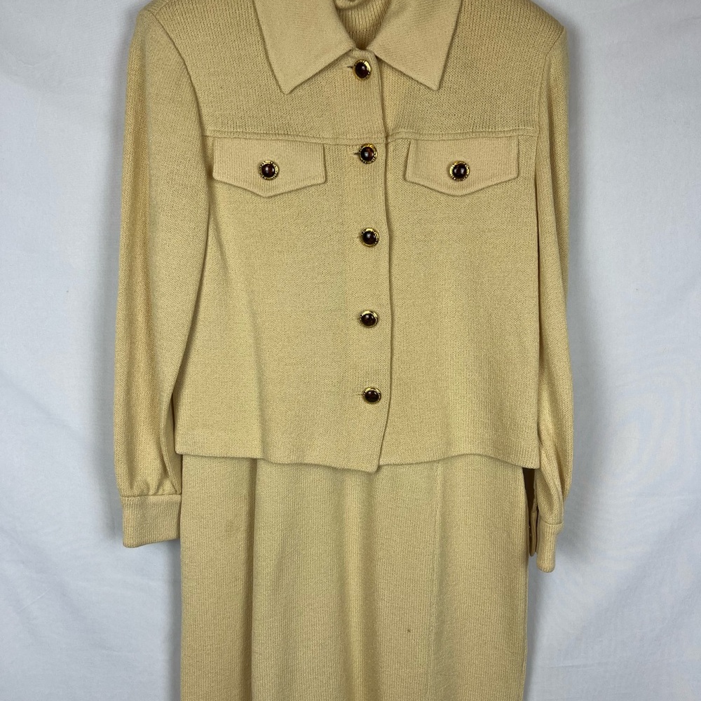 St. John Collection Cream Knit Two Piece Suit